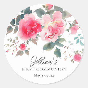 Blozende Bloemen Eerste Communie Ronde Sticker