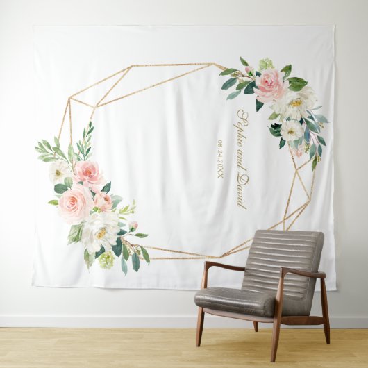 Blozende bloemen gouden bruiloft Photo Booth Achte Wandkleed (In Situ (horizontaal))