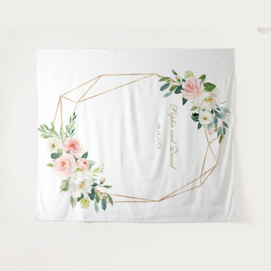 Blozende bloemen gouden bruiloft Photo Booth Achte Wandkleed (Voorkant (horizontaal))