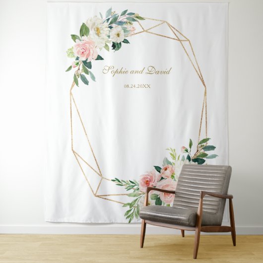 Blozende bloemen gouden bruiloft Photo Booth Achte Wandkleed (In situ)