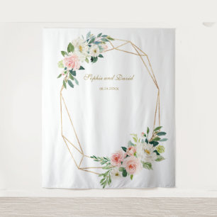Blozende bloemen gouden trouwfoto booth achtergron wandkleed