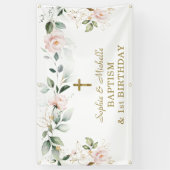 Blozende bloemen groen gouden verlaat doop welkoms spandoek (Verticaal)