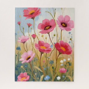 Blozende Bloemen Roze Bloemenweide Bloemstuk Legpuzzel