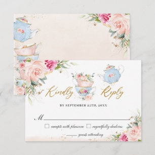 Blozende Bloemen Thee Party Baby Bruidsfeest RSVP Kaartje