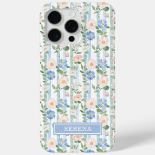 Blozende bloemen waterverf gestreepte gepersonalis iPhone 15 pro max hoesje
