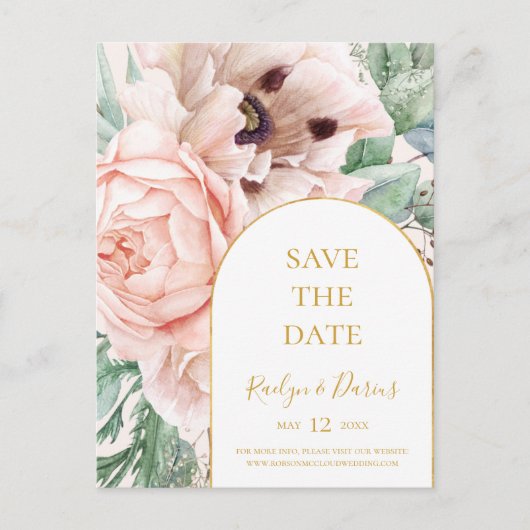 Blozende bloementuin pastel save-the-date ansichtk uitnodiging briefkaart (Voorkant)
