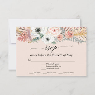 Blozende bloemige boho pampas gras tropische palm RSVP kaartje