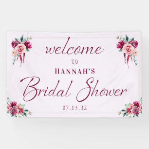 Blozende bordeauxrode bloemencake Shower Welkomstb Spandoek