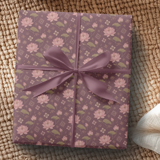 Blozende Bourgogne en Antieke Gouden Lotus Cadeaup Cadeaupapier