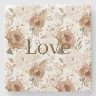 Blozende Crème Bloemen Liefde Valentijnsdag Stenen Onderzetter