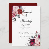 Blozende en bordeauxkleurige bloemige bruiloftsdou save the date (Voorkant / Achterkant)