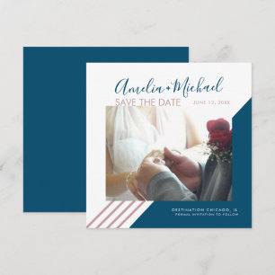 Blozende en marine lijnen Save the Date fotokaart Kaart