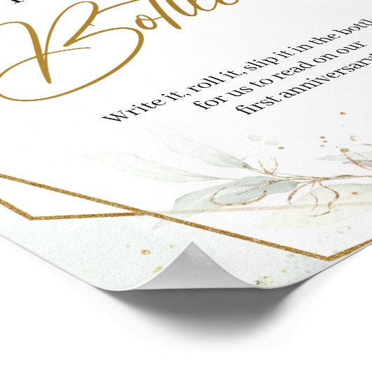 Blozende eucalyptus en gouden Bericht in een Fles Poster (Hoek)