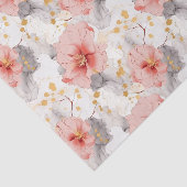 Blozende Koraal Grijs Bloemige Trouw Tissuepapier (Detail)
