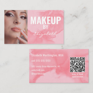 Blozende Koraal Roze Aquarel QR Code Make-up Visitekaartje