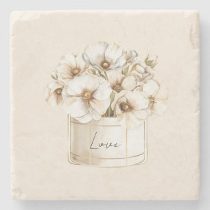 Blozende Liefde Mooie Witte Bloemen Stenen Onderzetter