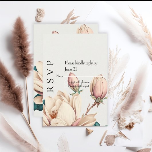 Blozende magnolia RSVP kaartje