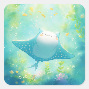 Blozende Manta Rog die door de Zee Glijdt Vierkante Sticker