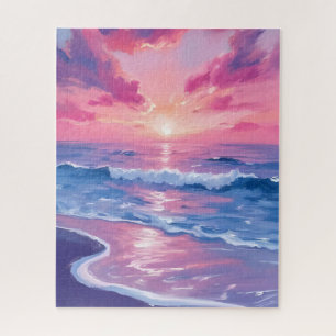 Blozende Oceaan Zonsondergang Golven Aquarel Legpuzzel