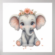Blozende Olifant Babykamer Poster – Dieren Nursery