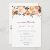 Blozende & Perzik Bloemige Rustieke Bruiloft Kaart (Voorkant / Achterkant)