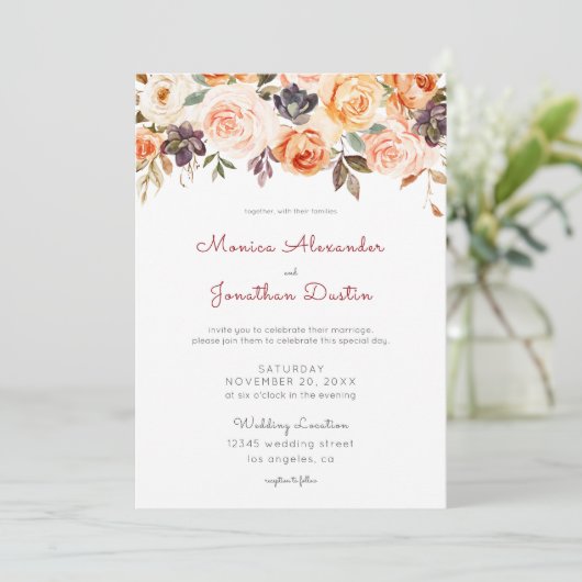 Blozende Perzik Bloemige Rustieke Trouwdag Kaart (Staand voorkant)