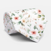 Blozende Perzik Roze Bloemige Salie Groene Bladere Stropdas (Opgerold)