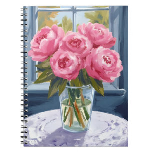 Blozende Pioenboeket   Roze Bloem Schilderij Notitieboek