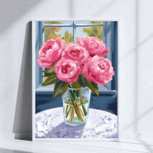 Blozende Pioenboeket | Roze Bloem Schilderij