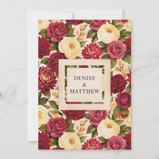 Blozende roodwijnkleurige bloemen waterverf bruilo save the date (Voorkant)