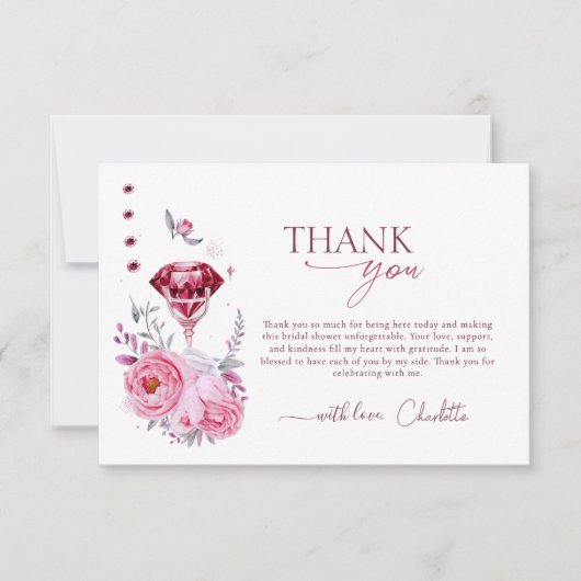Blozende Roos en Diamanten Bruidsfeest Bedankkaart (Voorkant)