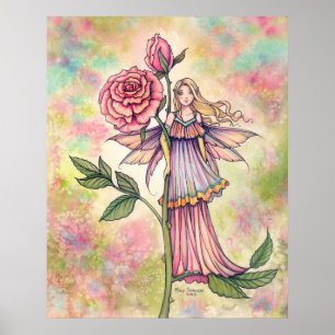 Blozende Roos Fee met Roze Rozen Kunst Poster