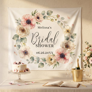 Blozende Roze Aquarel Anemoon Krans Bruidsdouche Wandkleed