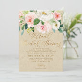 Blozende Roze Aquarel Bloemen Virtuele Bruidsdouch Kaart (Staand voorkant)