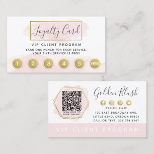 Blozende Roze Aquarel Gouden Loyalty Stempel QR Visitekaartje