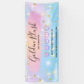 Blozende Roze Aquarel & Moderne Gouden Geometrisch Spandoek (Verticaal)