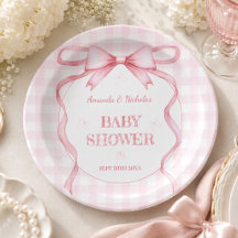 Blozende Roze Aquarel Strik Gingham Meisje Baby Sh