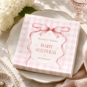 Blozende Roze Aquarel Strik Gingham Meisje Baby Sh Servet