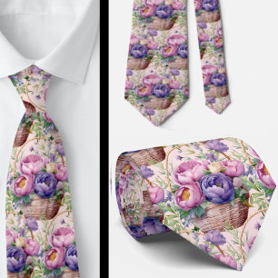 Blozende Roze Blauw Paars Violette Bloemen Bloemmo Stropdas