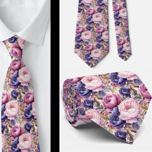 Blozende Roze Blauw Paars Violette Bloemen Bloemmo Stropdas
