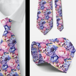 Blozende Roze Blauw Paars Violette Bloemen Bloemmo Stropdas