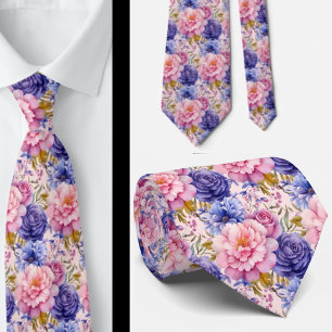 Blozende Roze Blauw Paars Violette Bloemen Bloemmo Stropdas