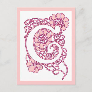 Blozende Roze Bloem Letter C Monogram Romantisch Briefkaart