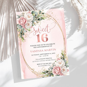 Blozende Roze Bloemen met Groene Sweet Sixteen Kaart