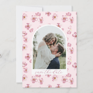 Blozende Roze Bloemen Romantisch Schrift Boog Foto Save The Date