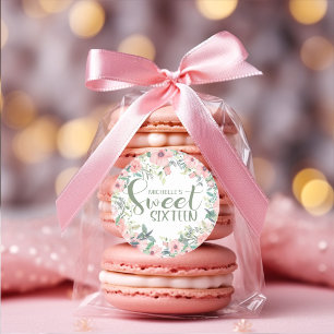 Blozende Roze Bloemen Salie Groene Bladeren Sweet Ronde Sticker