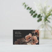 Blozende Roze Bloemen Zwart Visitekaartje (Staand voorkant)