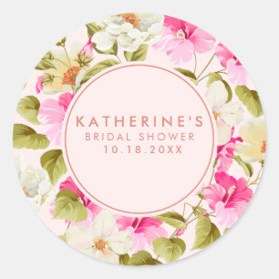 Blozende roze bloemetuin bloemen Bruidsuitnodiging Ronde Sticker