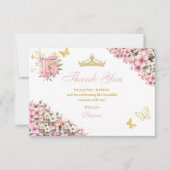 Blozende Roze Bloemige Gouden Vlinders Quinceañera Bedankkaart (Voorkant)