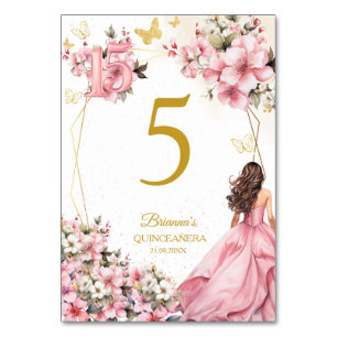 Blozende Roze Bloemige Gouden Vlinders Quinceañera Kaart